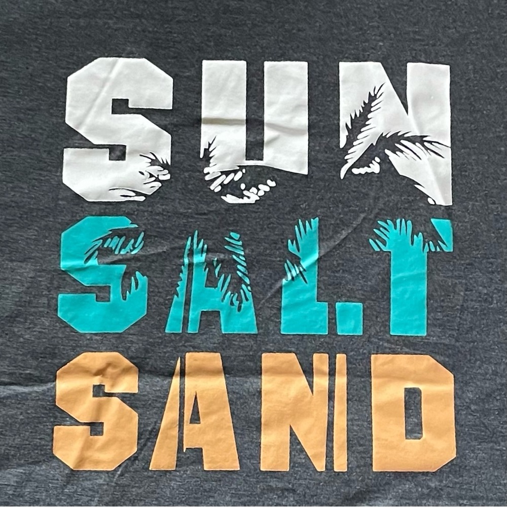 Emery Rose Shein Graphic Gray T-Shirt Size Large “Sun Salt Sand” Cap Sleeves - Picture 2 of 8